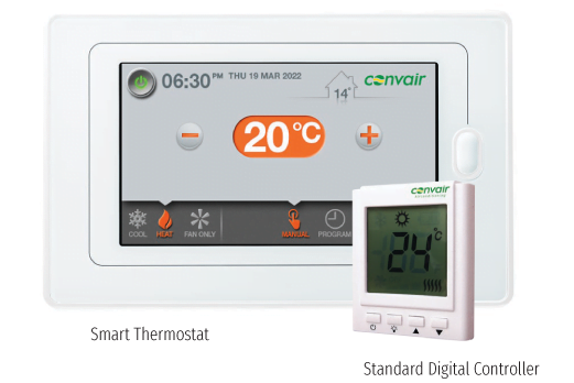 Convair ducted gas heater- smart thermostat and standard digital controller